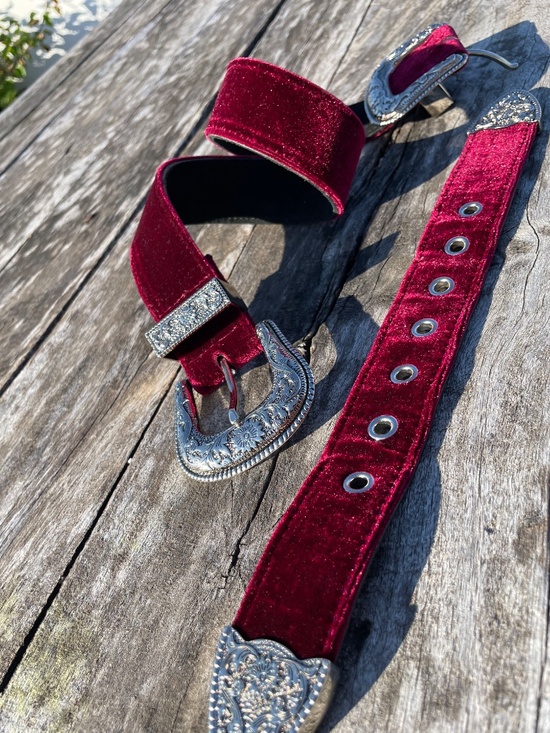 B-Low the Belt 2-buckle Metallic Red Velvet Great Gatsby Luxury Styled Belt S main image 8